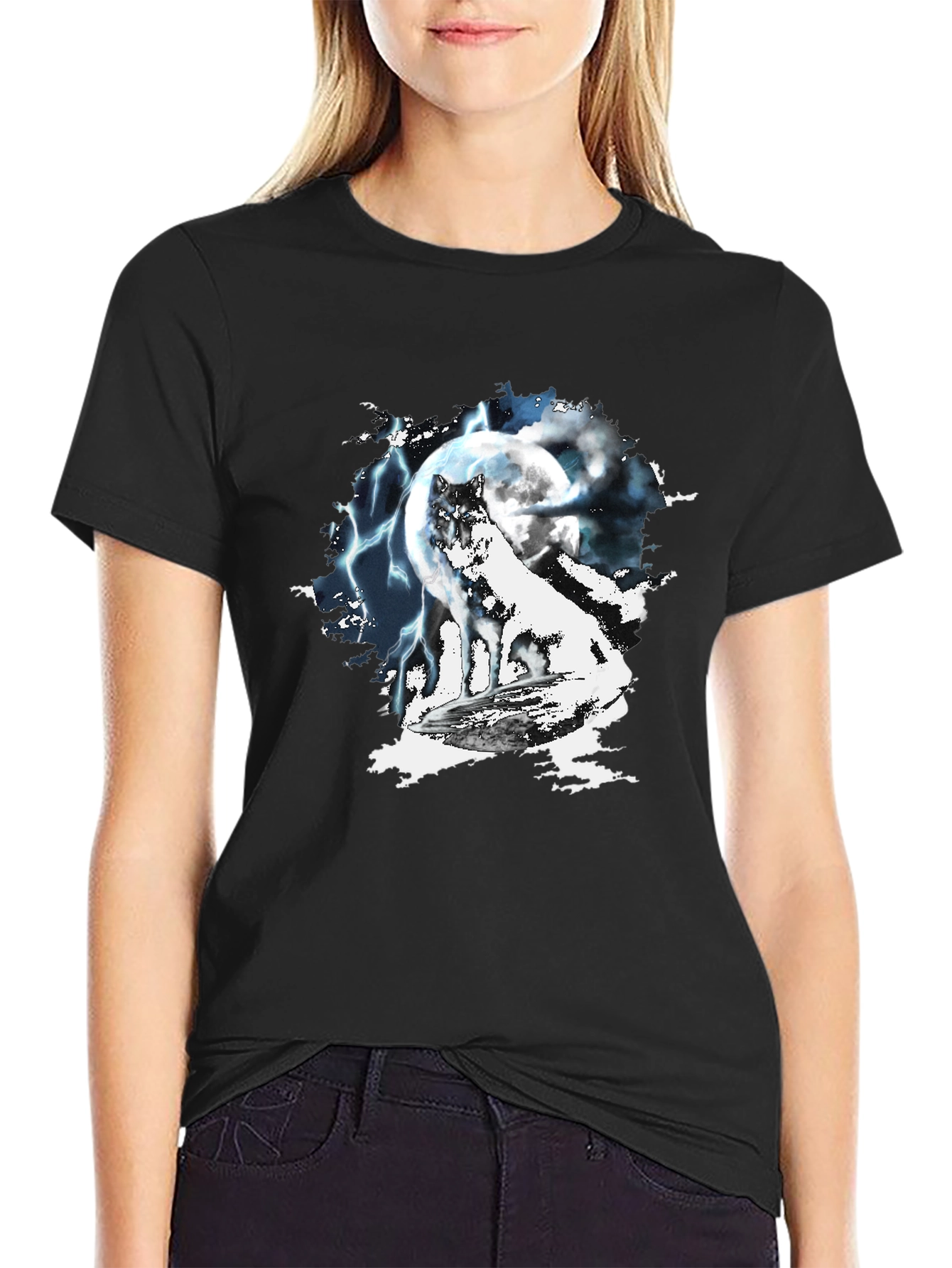 Wolf Moon Lightning Graphic T-Shirt