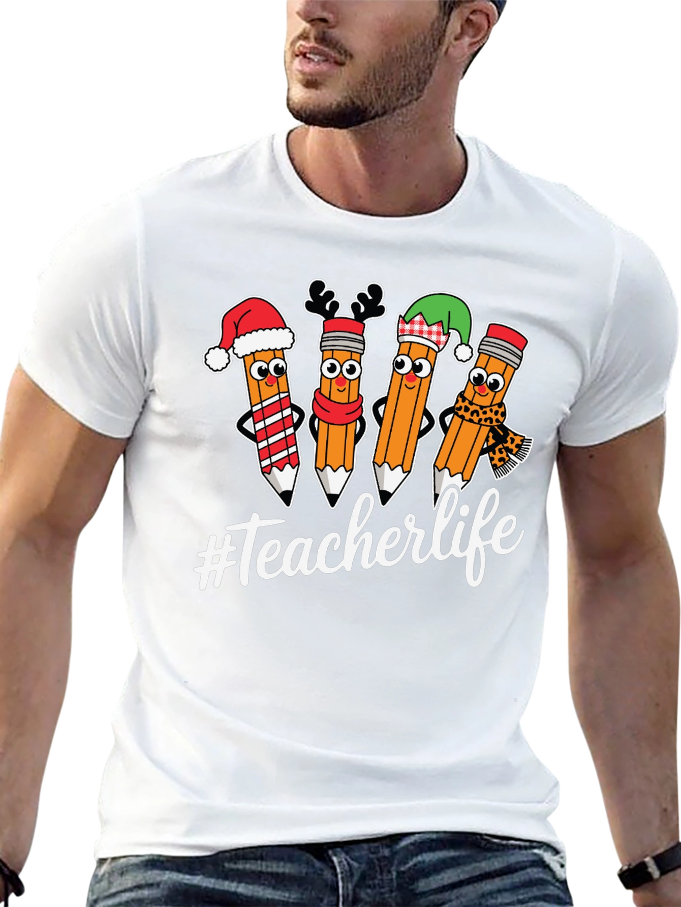 Teacherlife Holiday Pencils Graphic T-Shirt