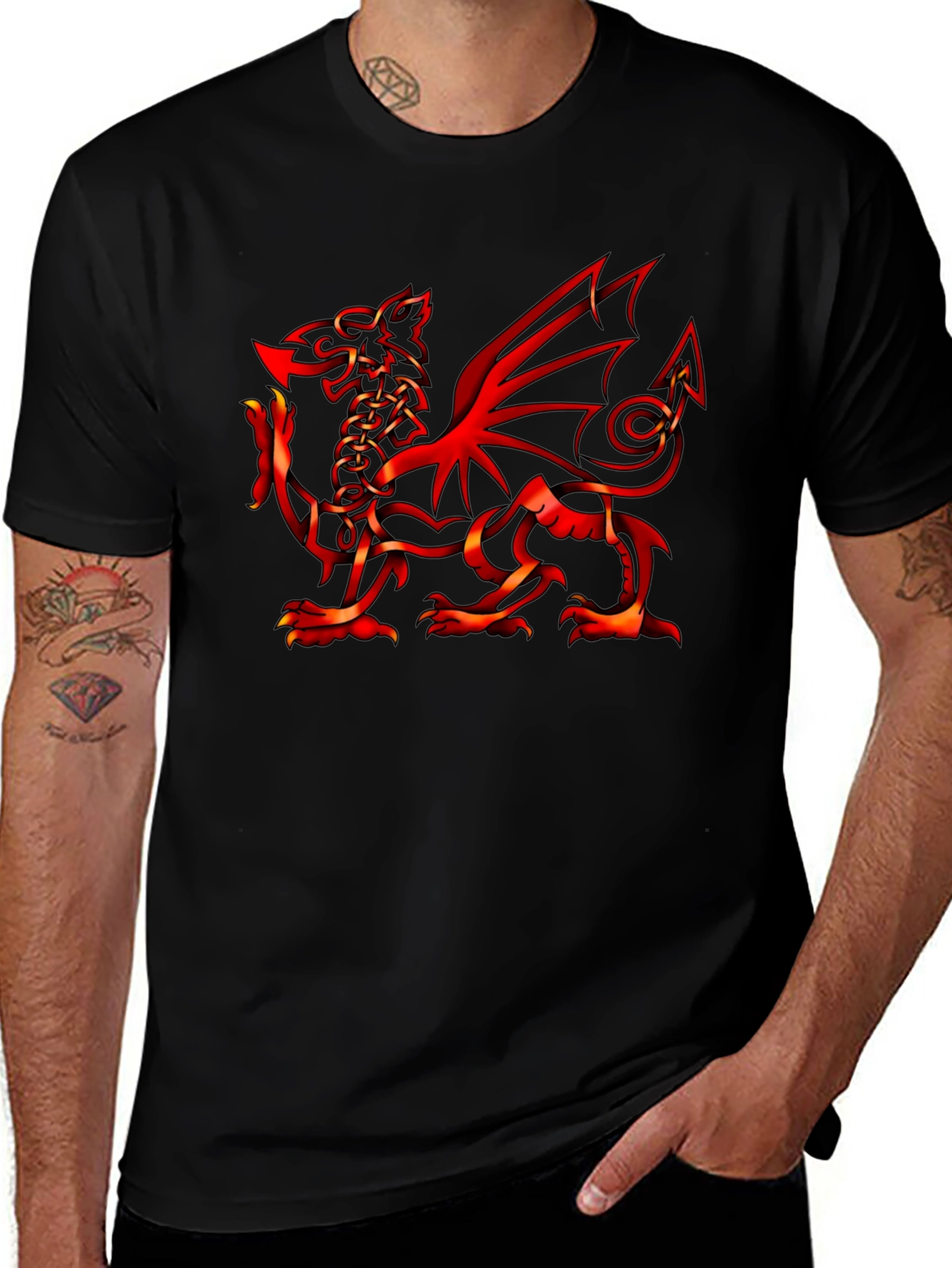 Welsh Dragon Graphic Tee - Black Cotton T-Shirt