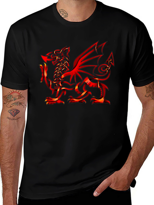 Welsh Dragon Graphic Tee - Black Cotton T-Shirt
