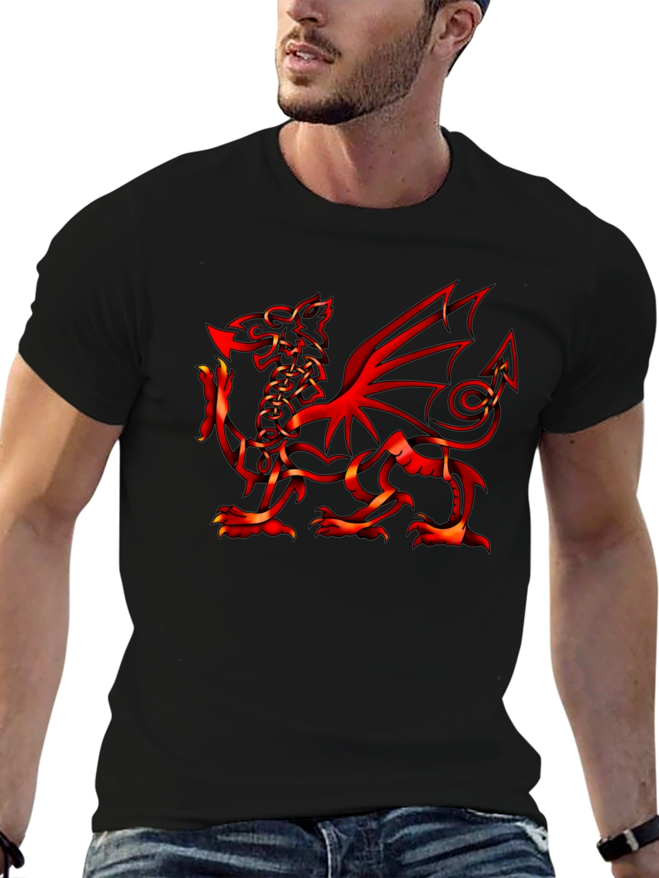 Welsh Dragon Graphic Tee - Black Cotton T-Shirt