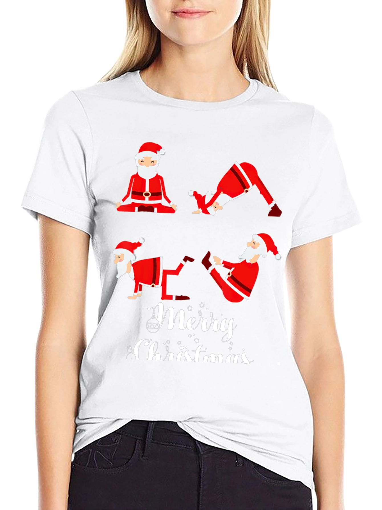 Yoga Santa Merry Christmas Graphic T-Shirt