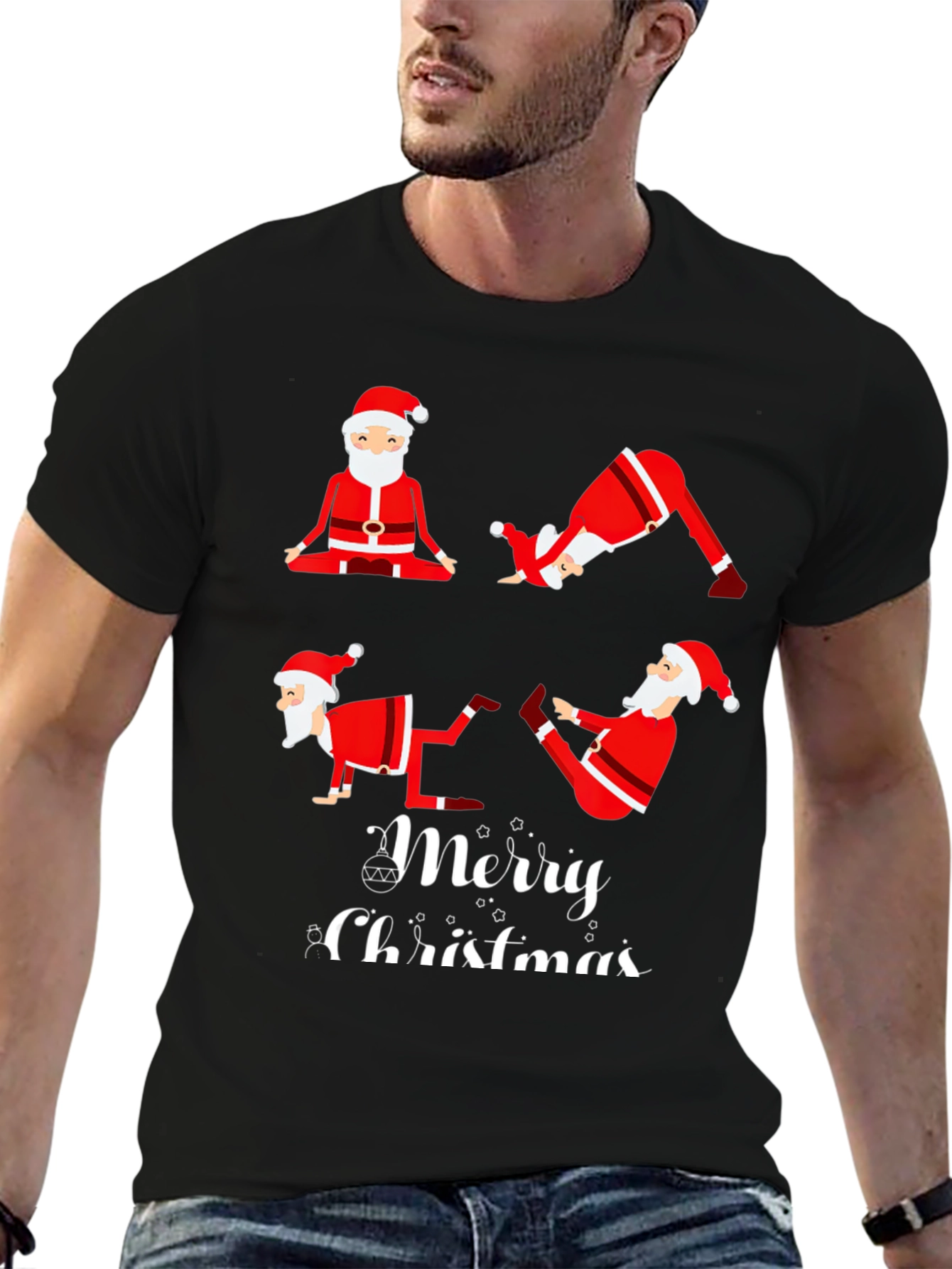 Yoga Santa Merry Christmas Graphic T-Shirt