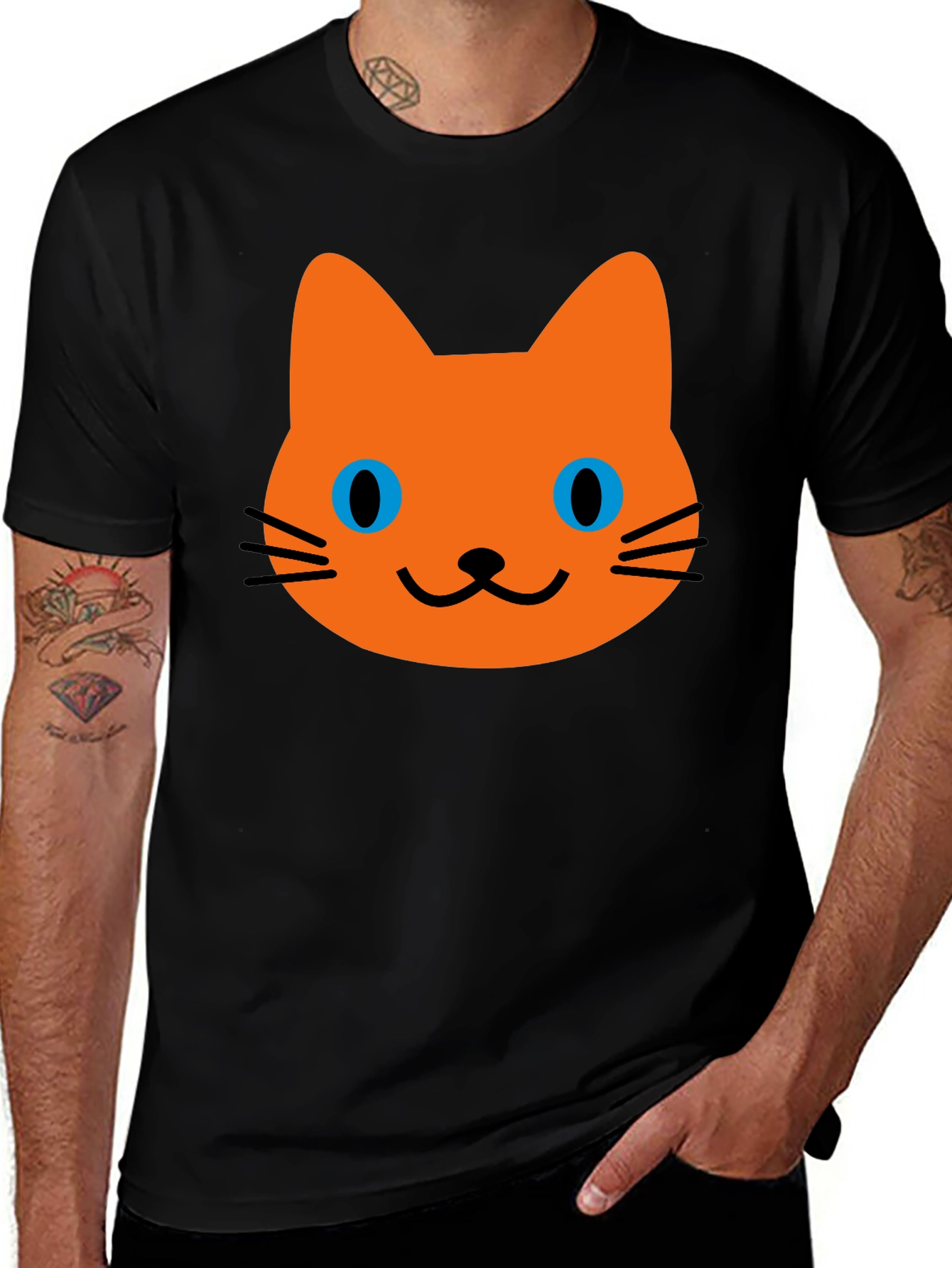 Cute Cat Graphic T-Shirt - Mens Black Tee