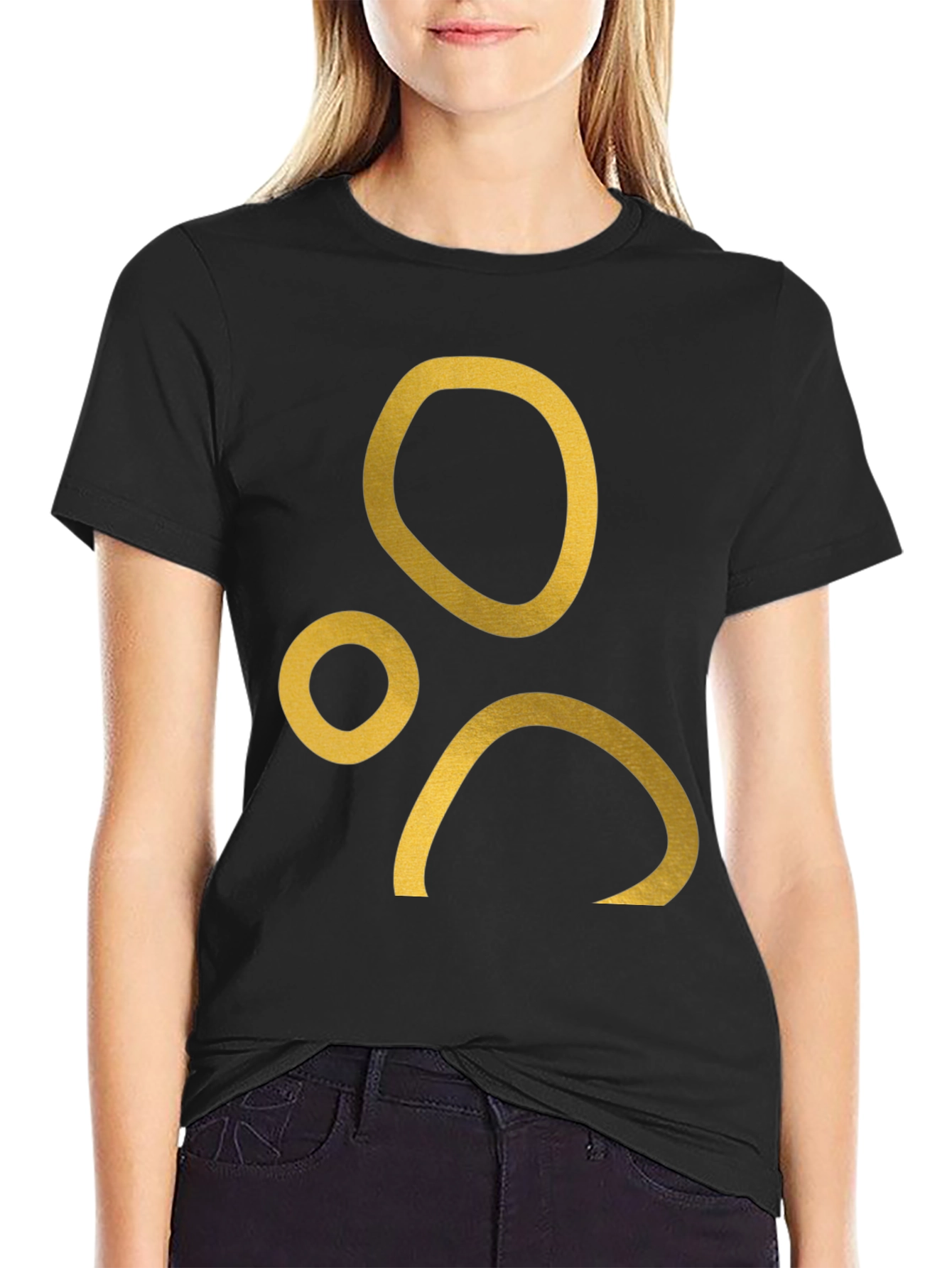 Abstract Gold Print Black T-Shirt