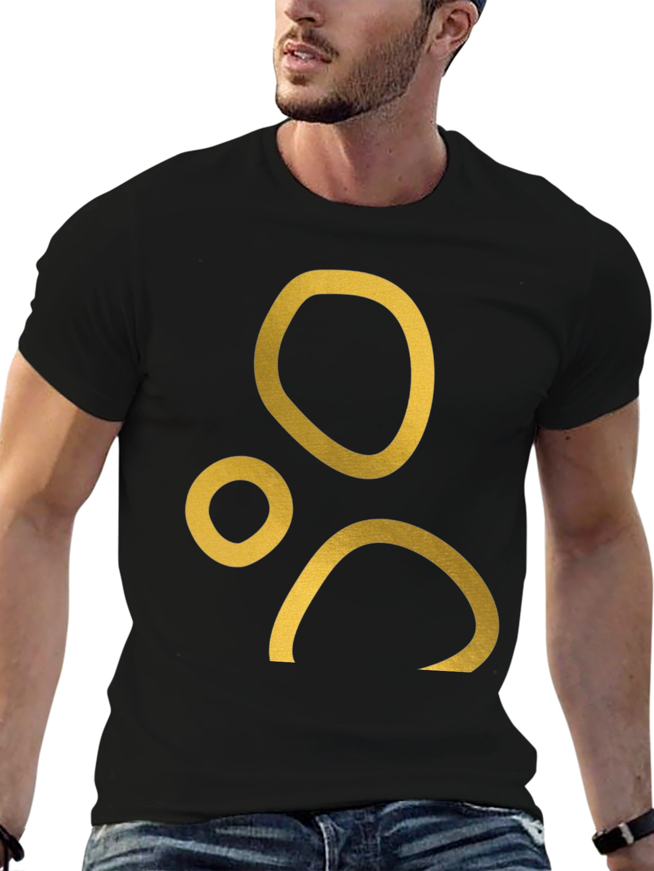 Abstract Gold Print Black T-Shirt